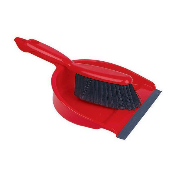 Plastic-Dustpan---Brush-Set---Red