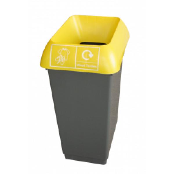 50L-Recycling-Bin-With-Yellow-Lid---Textiles-Logo